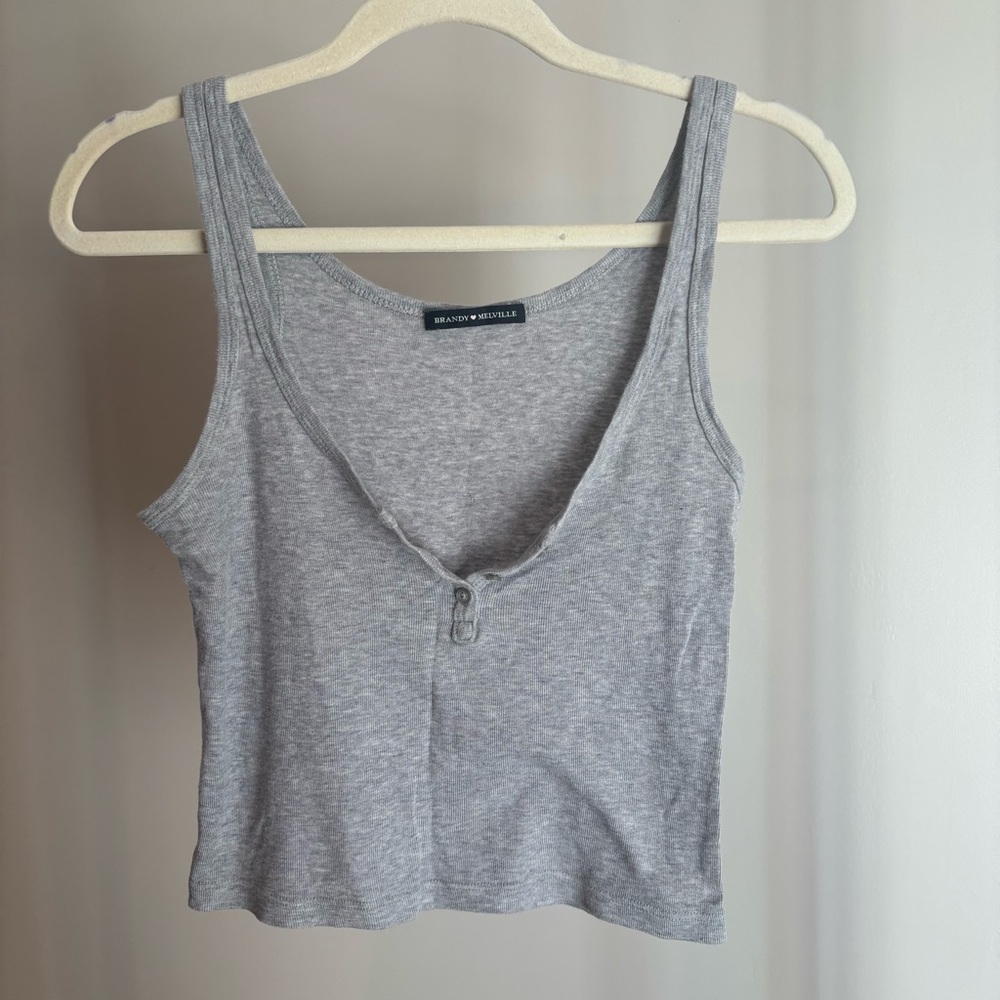 Brandy Melville Heather Gray Ribbed Button Tank Top One Size
